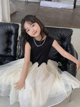 Young Girl Summer Fashion Parent-Child Outfit Two Tone Mesh Flare Hem Dress